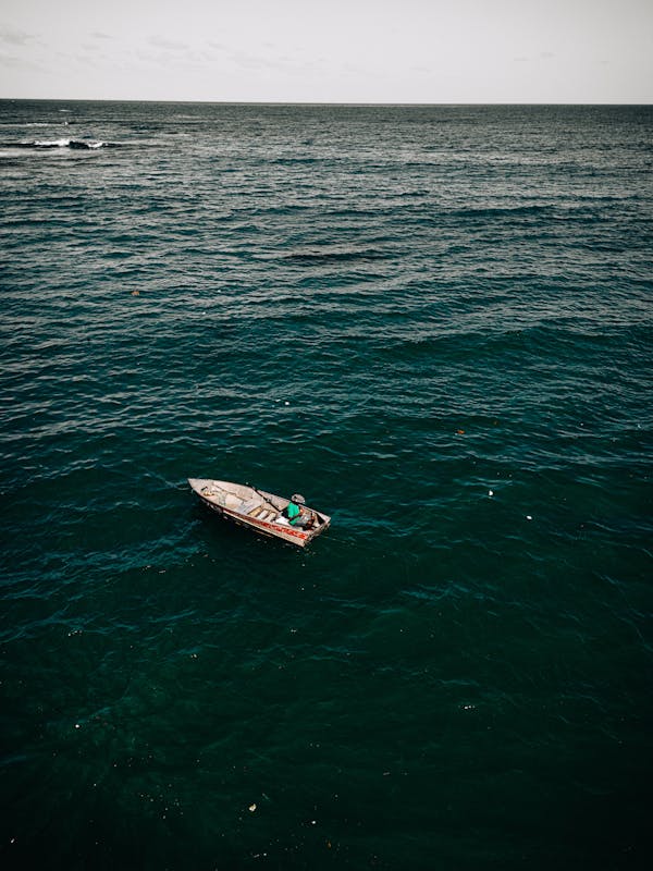 free photo of a small boat in the ocean with a person in it 1